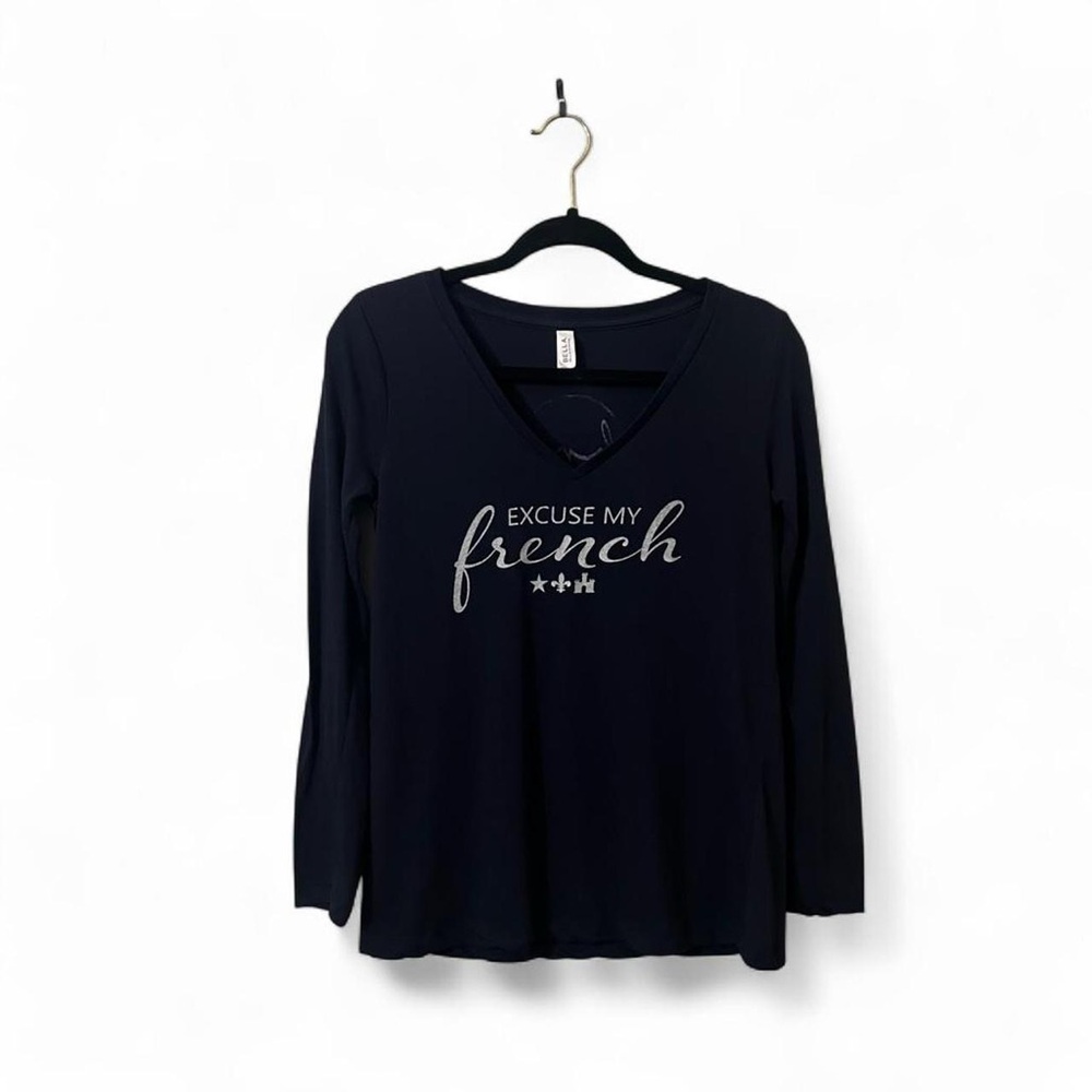 Women's Navy “Excuse‎ my French” V-Neck Long Sleeve Tee